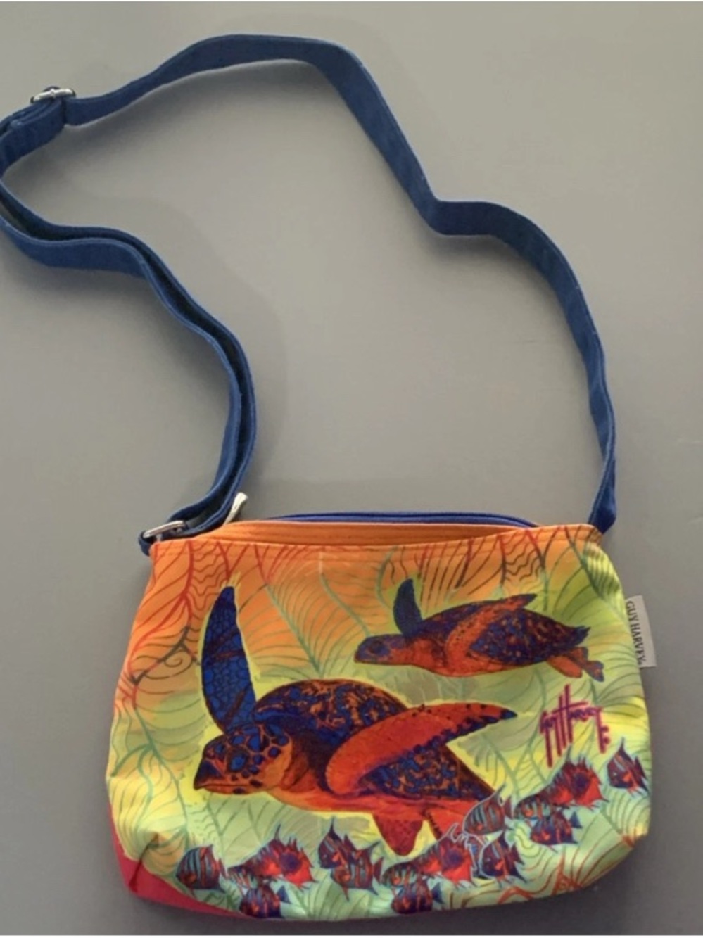 Guy Harvey Orange and Blue Sea Turtle Crossbody Bag